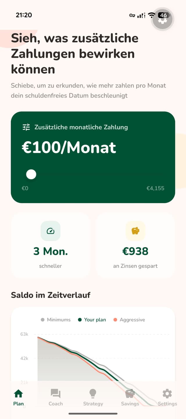 Payoff what-if scenario screen