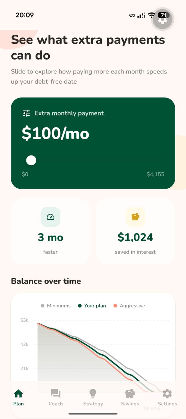 Payoff what-if scenario screen