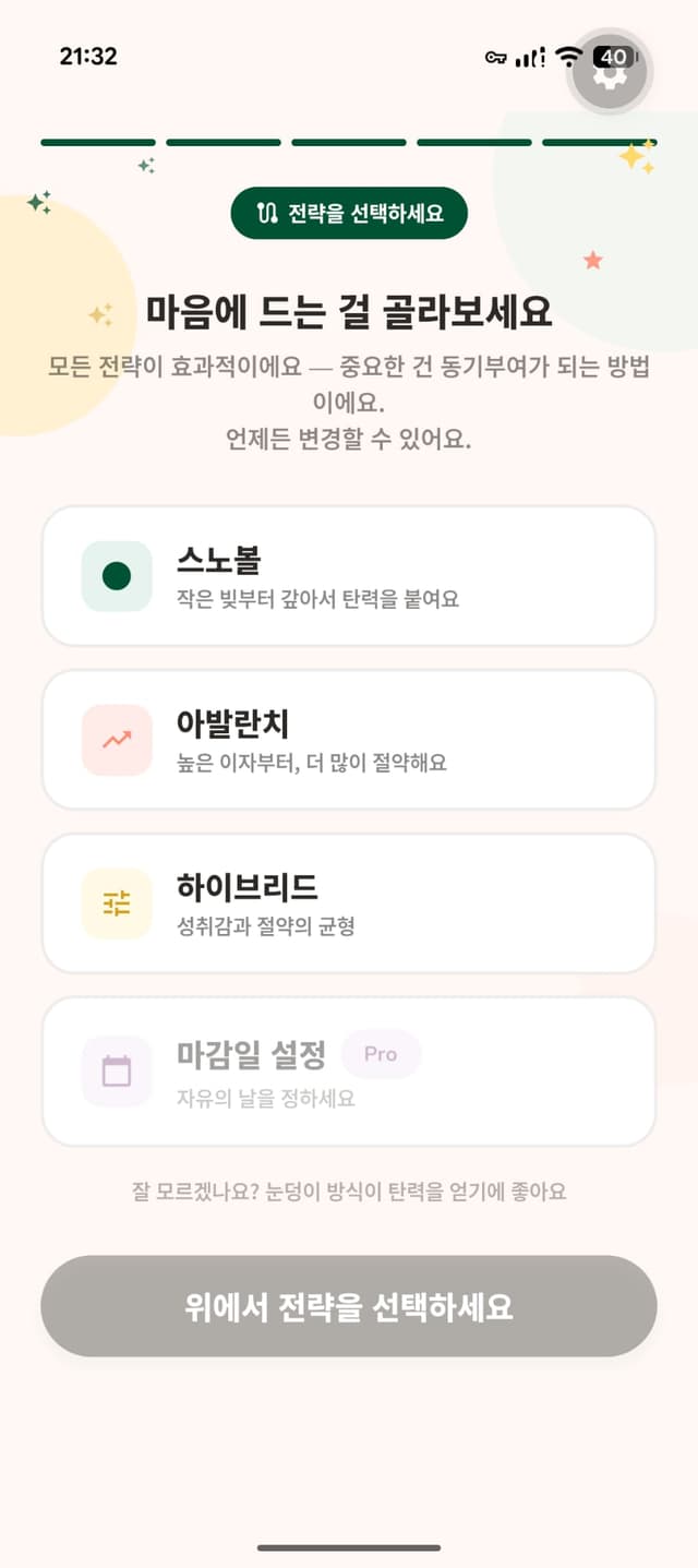 Payoff strategy recommendation screen